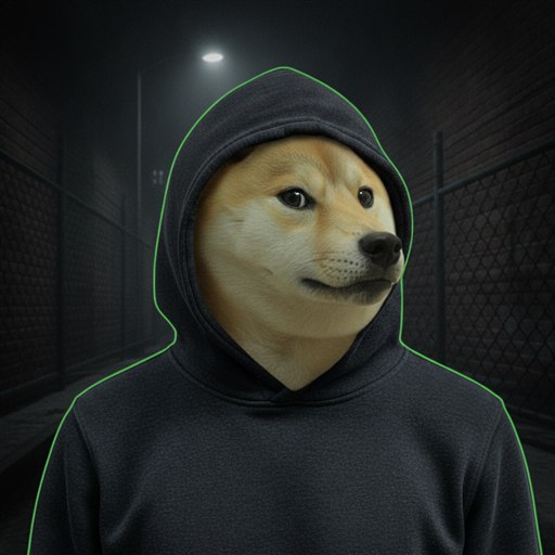 doge in a dark hoodie, judging you sideways