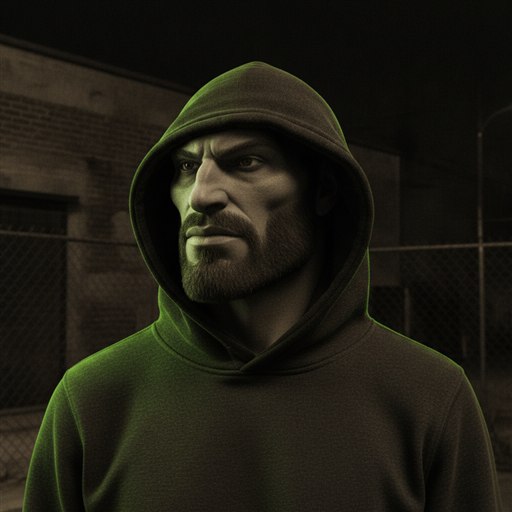gigachad in a dark hoodie, jaw barely contained