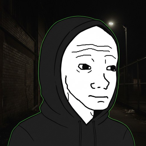 wojak in a dark hoodie, sad as always