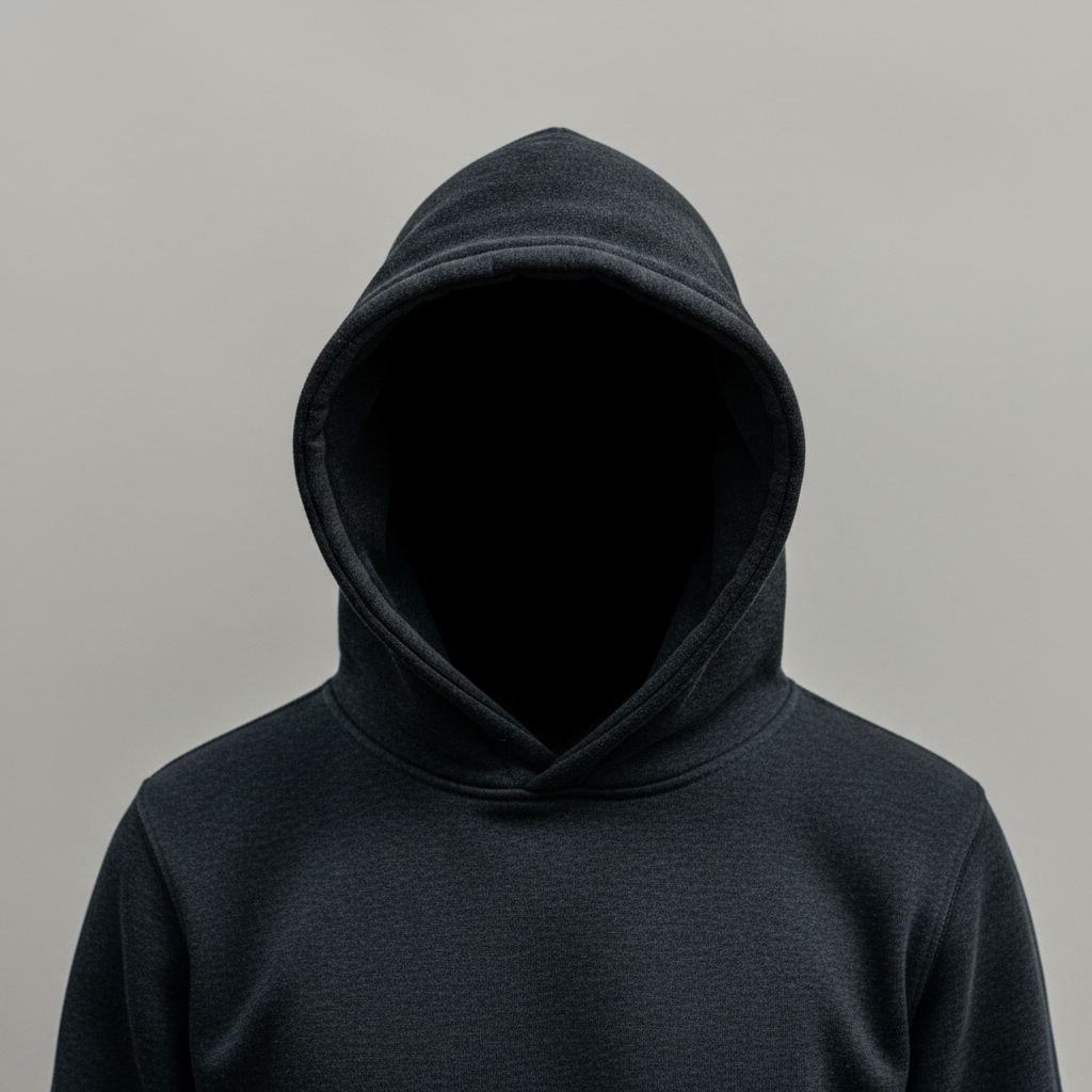 the first hood — a faceless dark hoodie